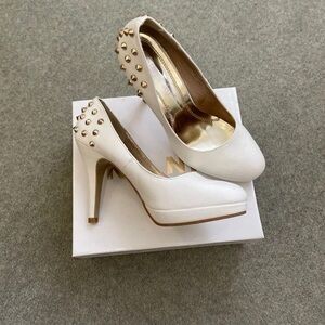 White Studded Platform Stiletto Pumps - Women's